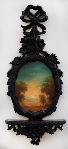 Relic: Oval Hudson River Valley Landscape Painting in Italian Rococo Style Frame
