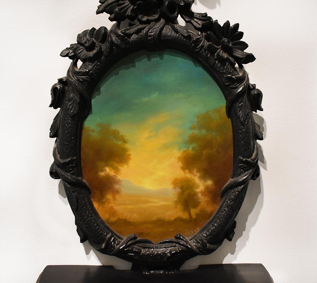 Relic: Oval Hudson River Valley Landscape Painting in Italian Rococo Style Frame 2