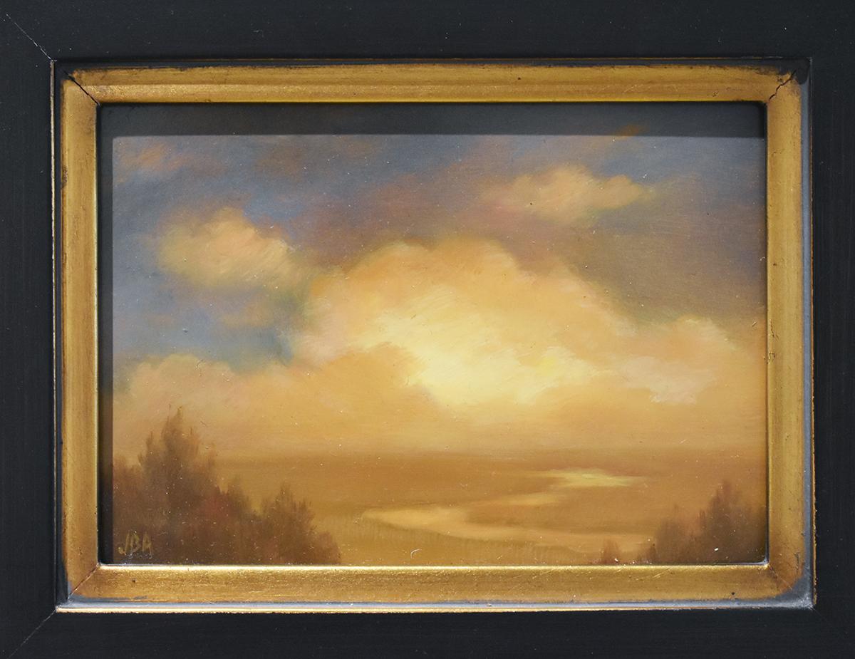 River and Cloud Study (Oil Painting of Hudson Valley Landscape in Vintage Frame) 3