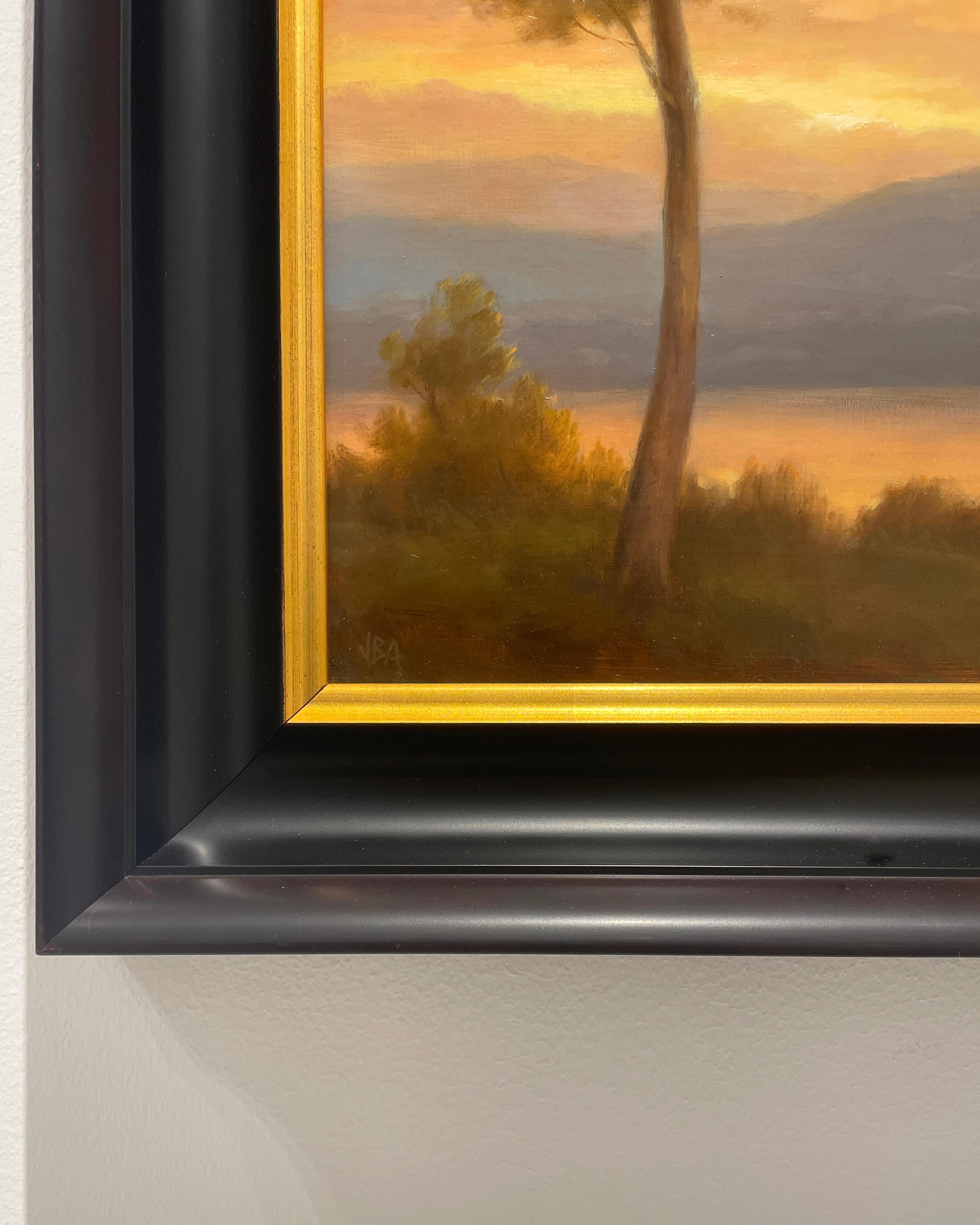 Sunset on the River (Hudson River School Landscape Painting on Panel, Framed) 2