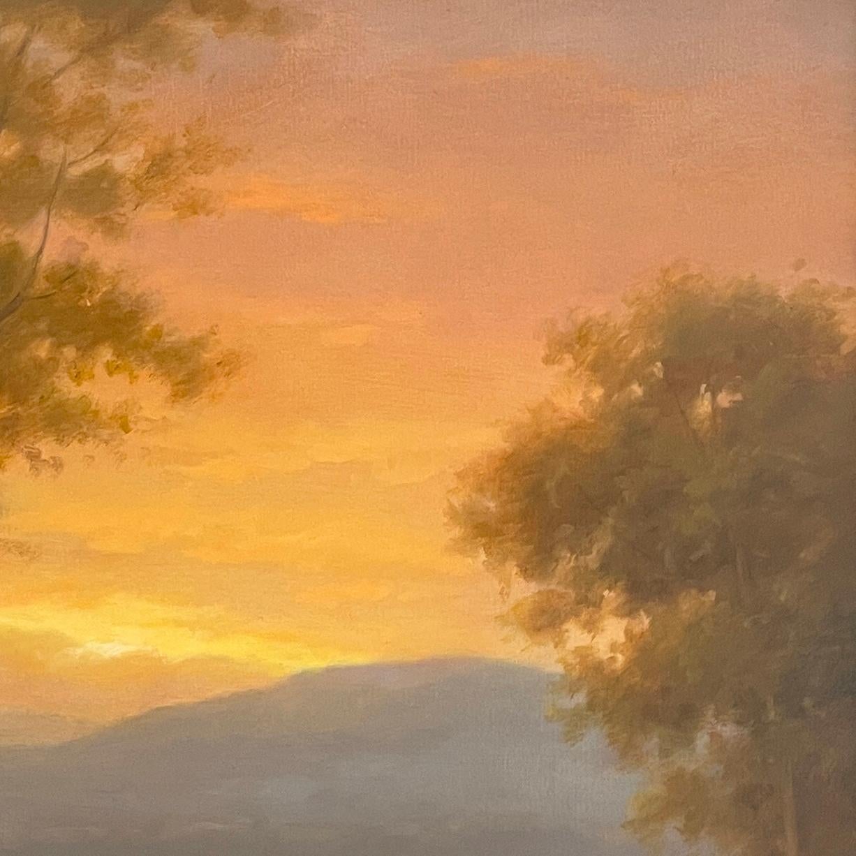 Sunset on the River (Hudson River School Landscape Painting on Panel, Framed) 4