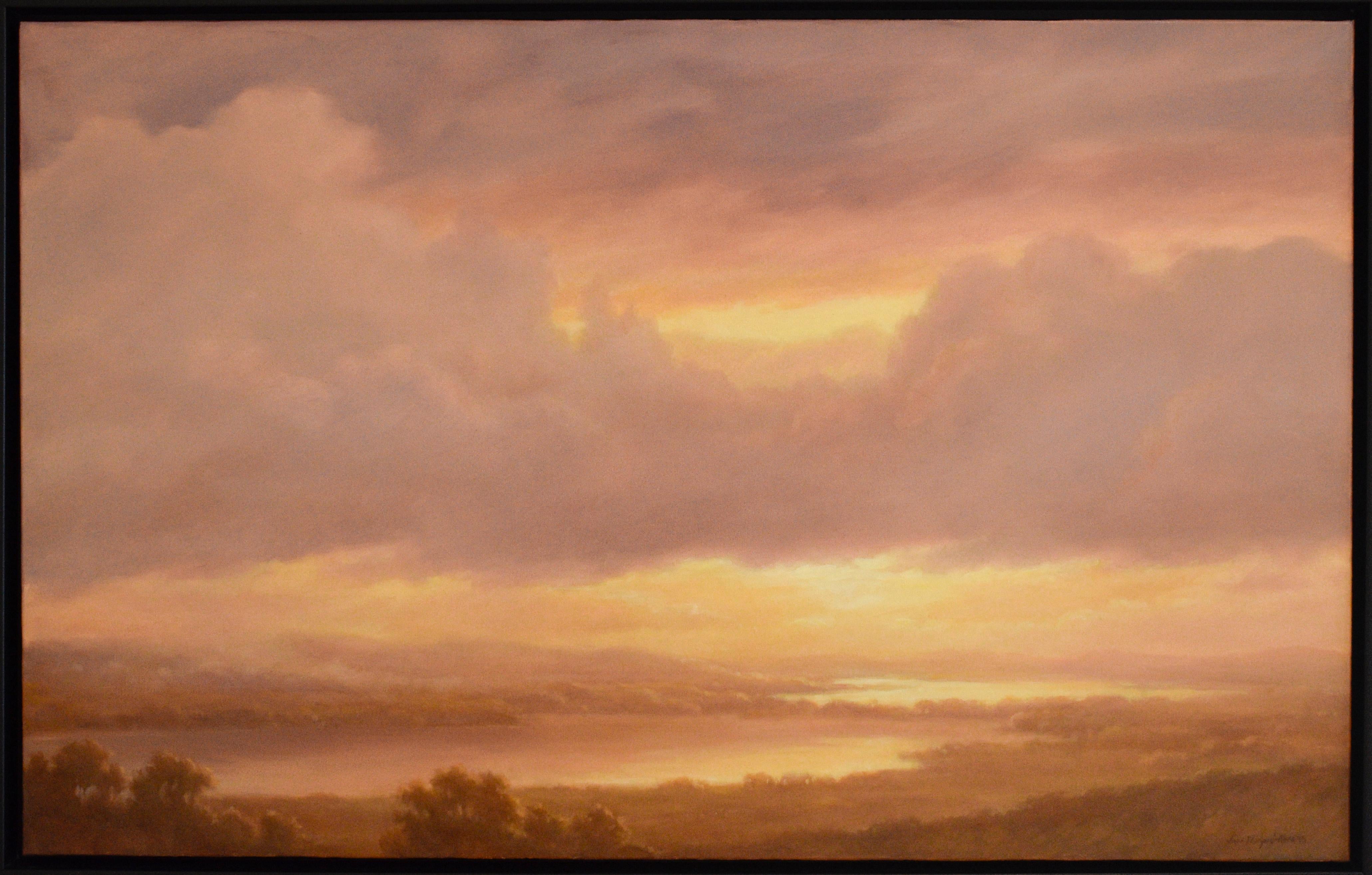 The Valley Luminous: Hudson River School Landscape Oil Painting of Summer Sunset 6