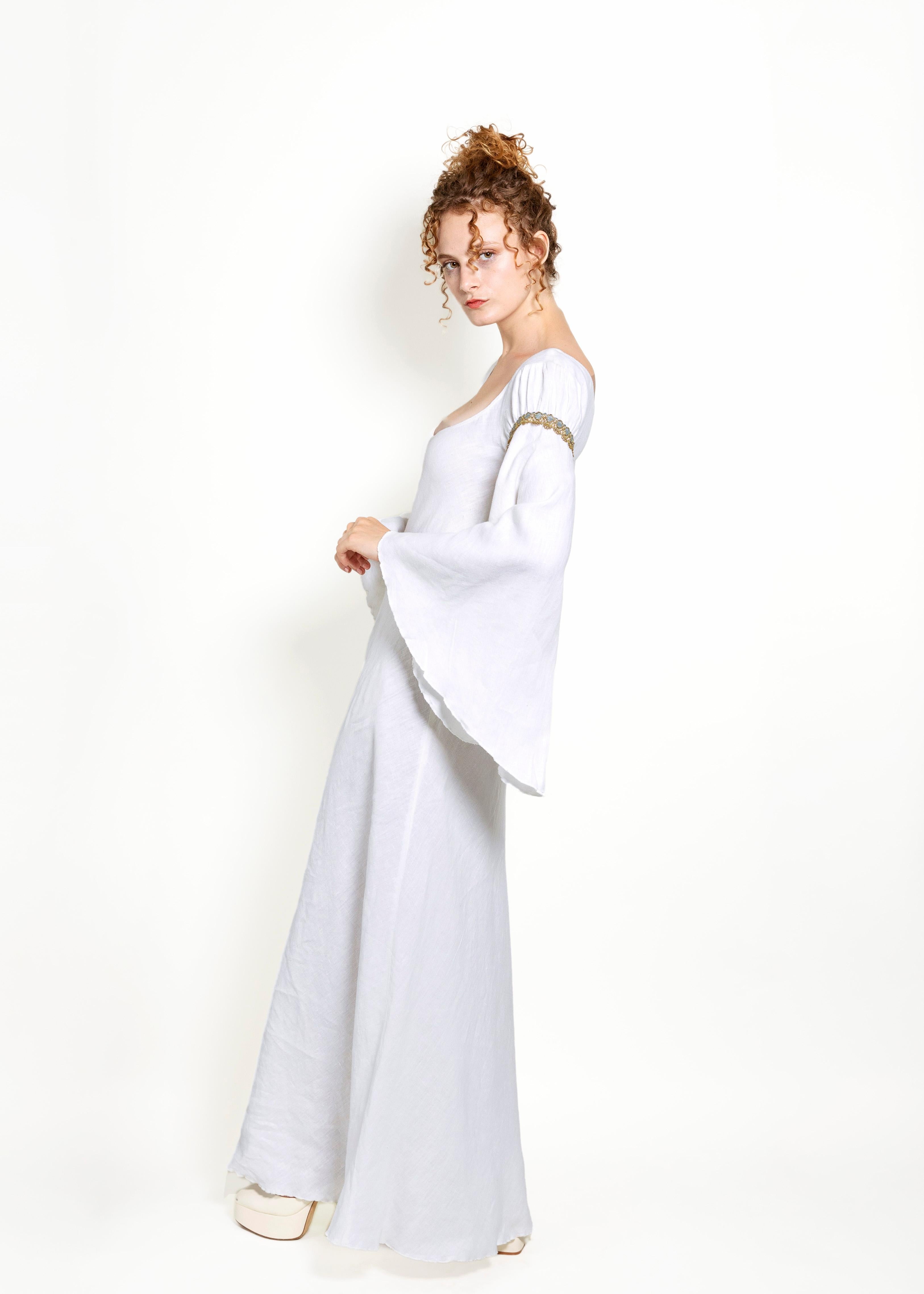 Jane Booke Linen Camelot Dress W/ Trim Excellent état - En vente à Los Angeles, CA