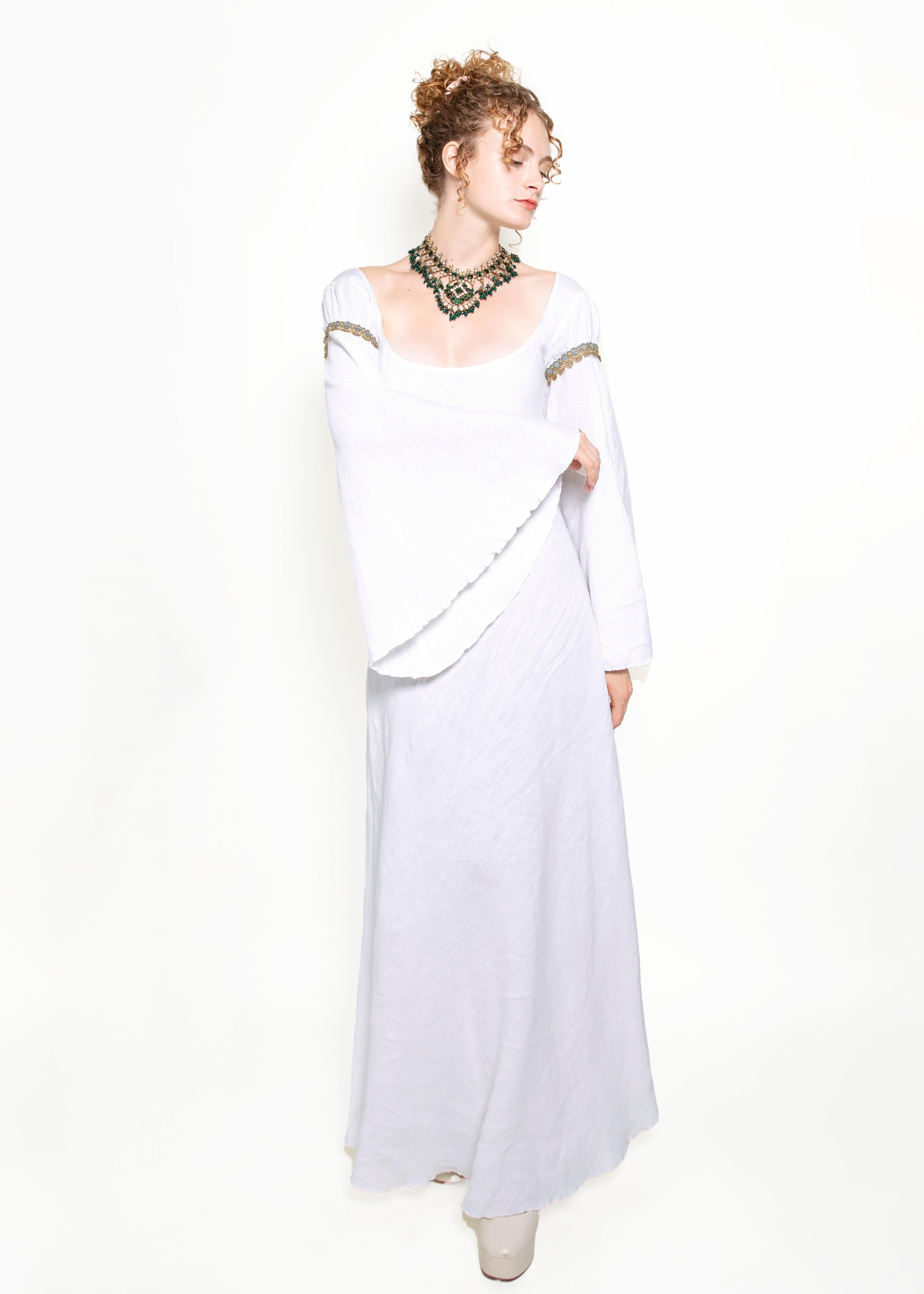 Jane Booke Linen Camelot Dress W/ Trim For Sale 2