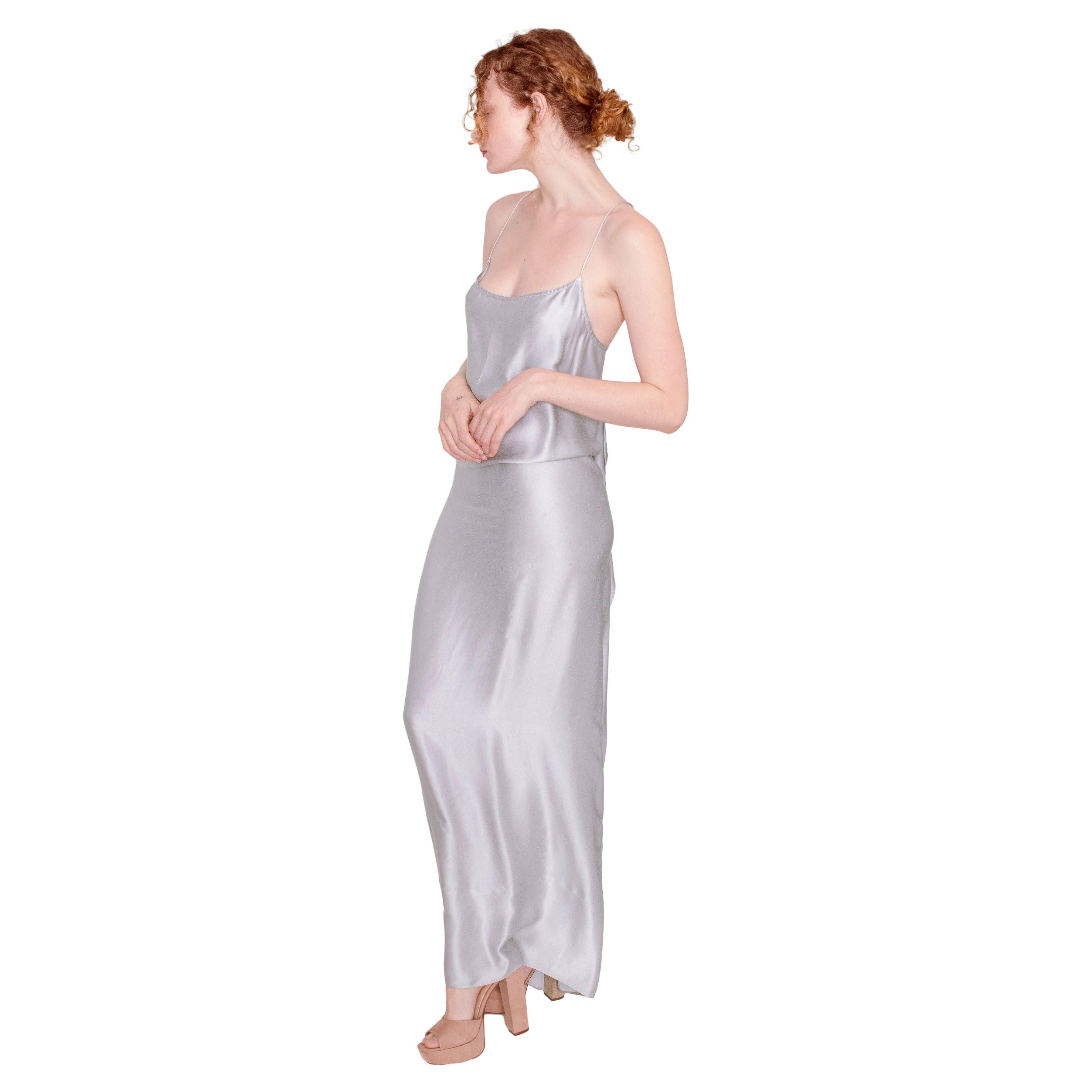 Jane Booke Silbernes Slip-Kleid mit Kreuzrücken im Angebot