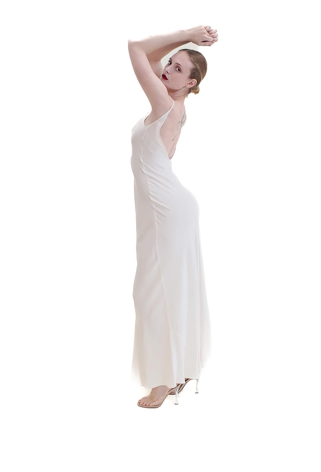 Jane Booke White Low Back Slip Dress In Excellent Condition For Sale In Los Angeles, CA