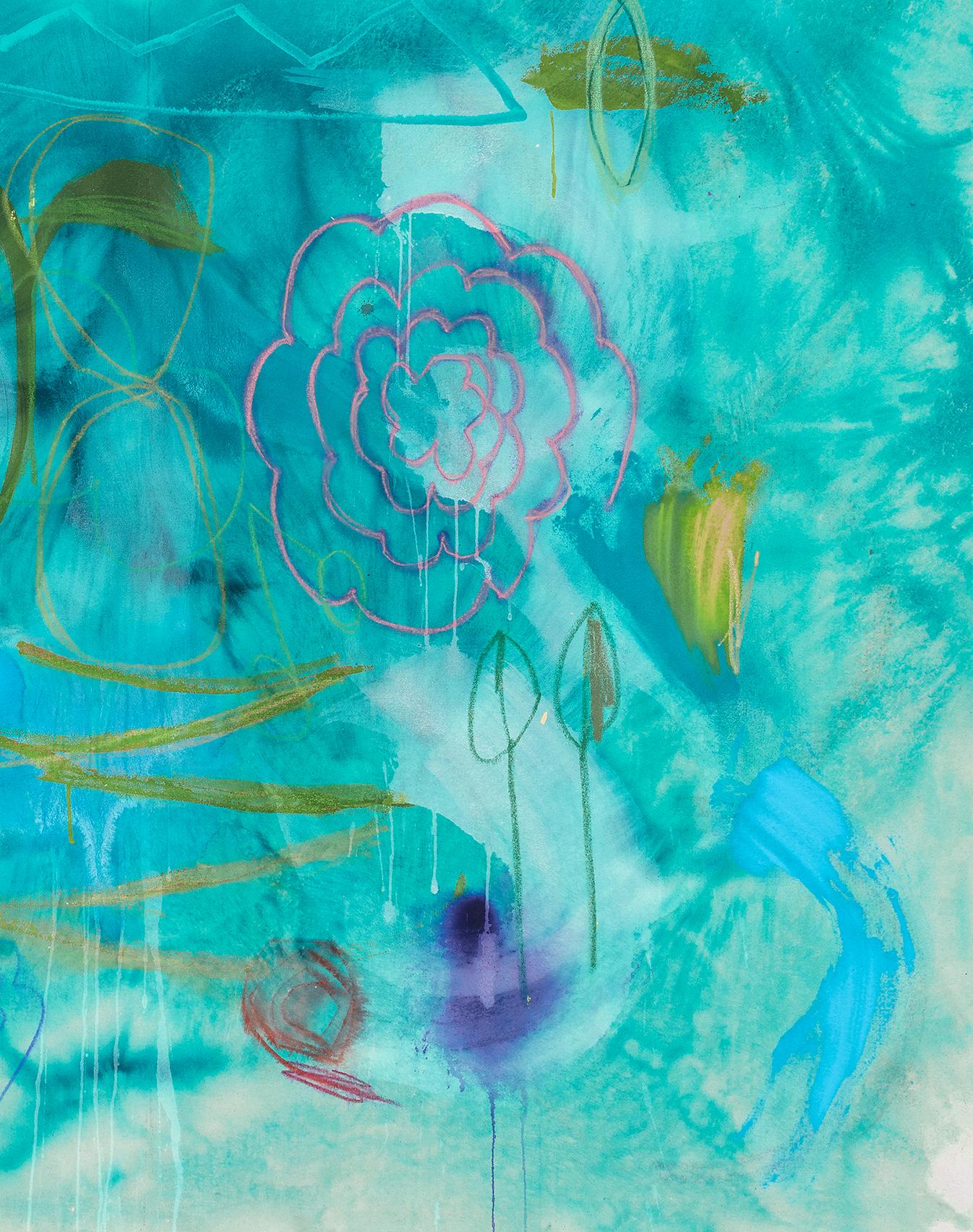 Techniques mixtes_Floral_Abstract_Turquoise, Blue_Jane Booth, Fleeting Dream, 2022 en vente 1