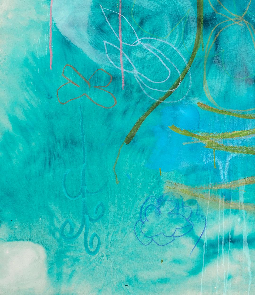 Mixed Media_Floral_Abstract_Turquoise, Blue_Jane Booth, Fleeting Dream, 2022 For Sale 2