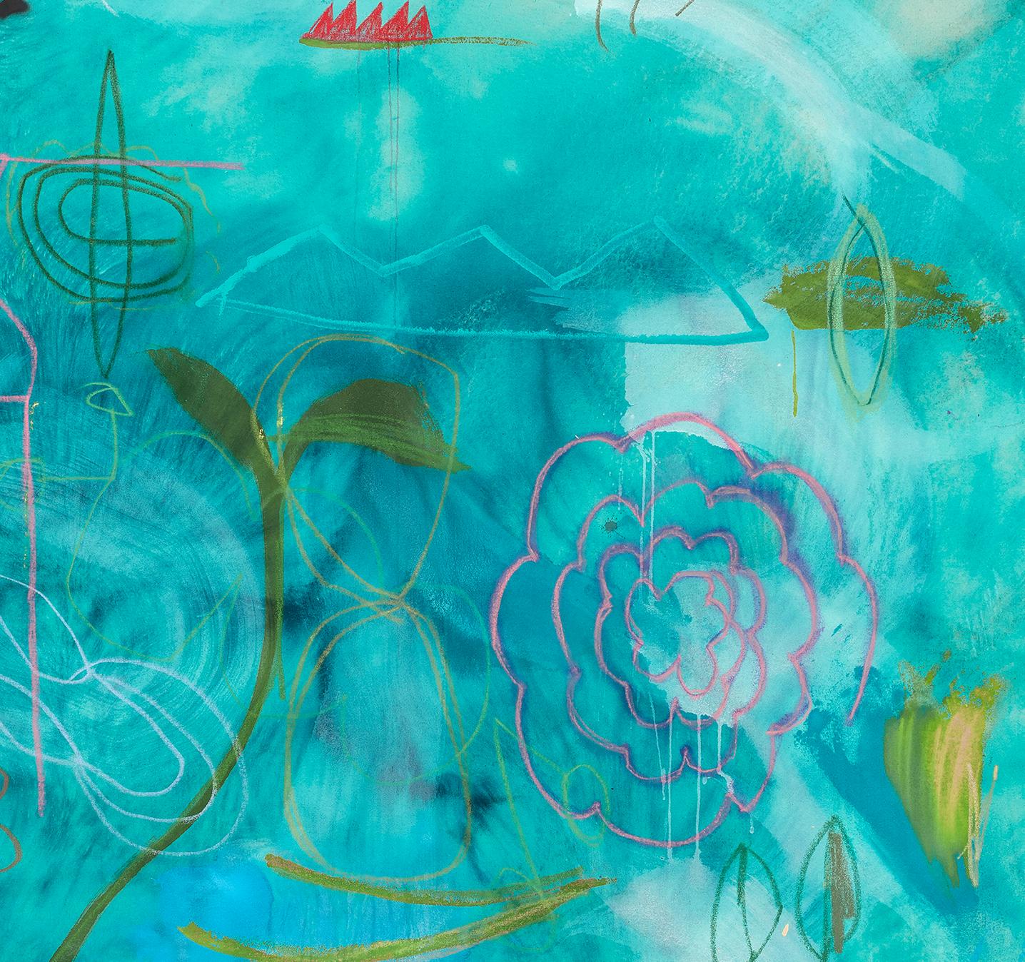 Mixed Media_Floral_Abstract_Turquoise, Blue_Jane Booth, Fleeting Dream, 2022 For Sale 3