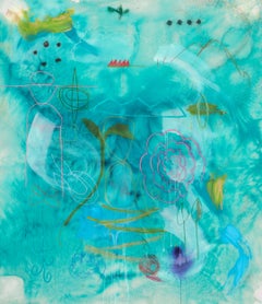 Fleeting Dream, 2022_Jane Booth_Turquoise/Mixed Media/Floral/Abstract
