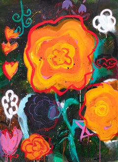 Floral Painting by Jane Booth "Midnight Pansies " (mixed media on canvas)