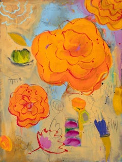 Mount Tam, 2022_Jane Booth_Acrylic/Spray Paint/Canvas_Floral/Abstract/Orange