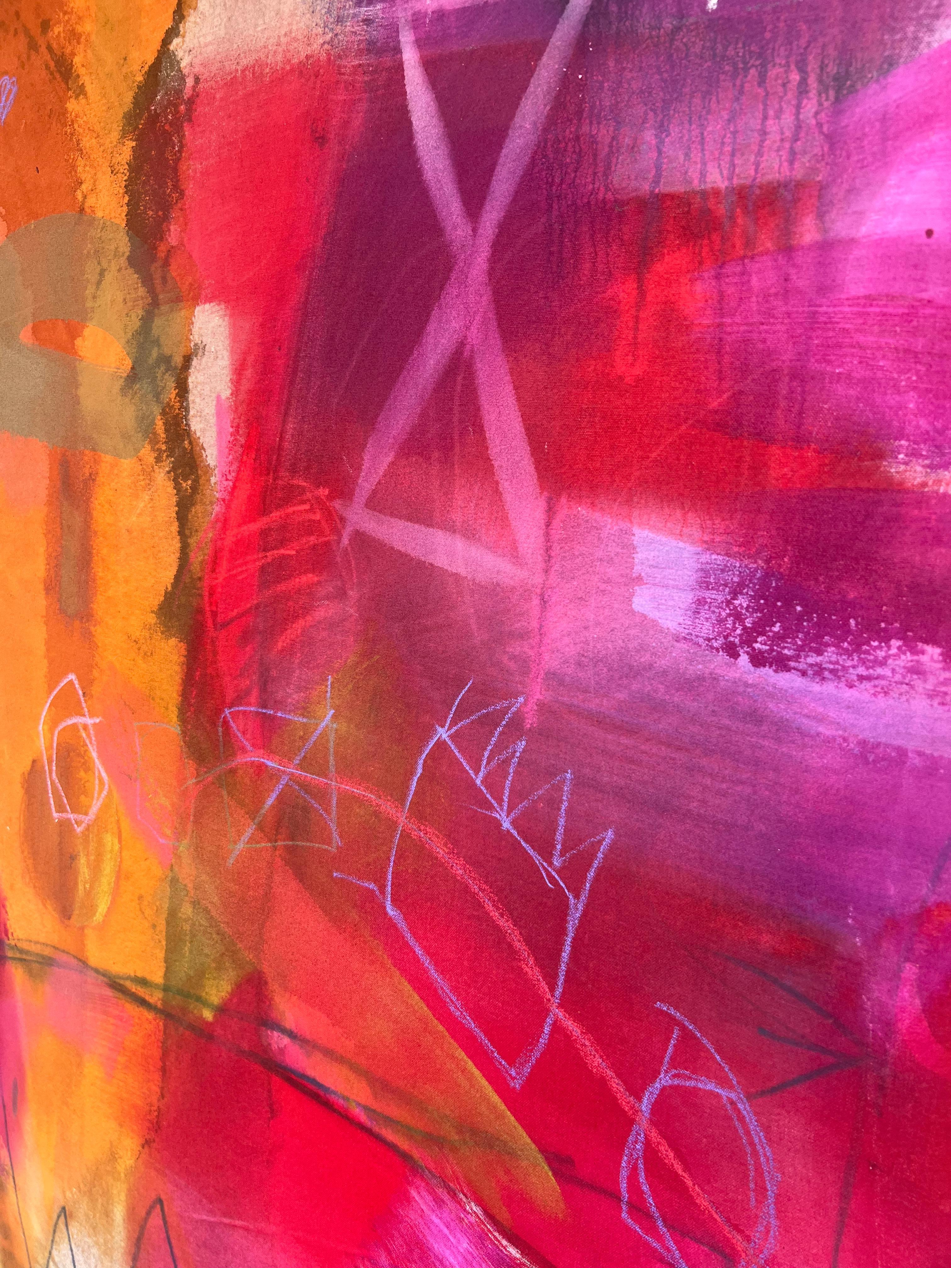 Gestural Abstraction_Pink/Orange/Purple_Mixed Media_Mozambique, Jane Booth 2022 For Sale 1
