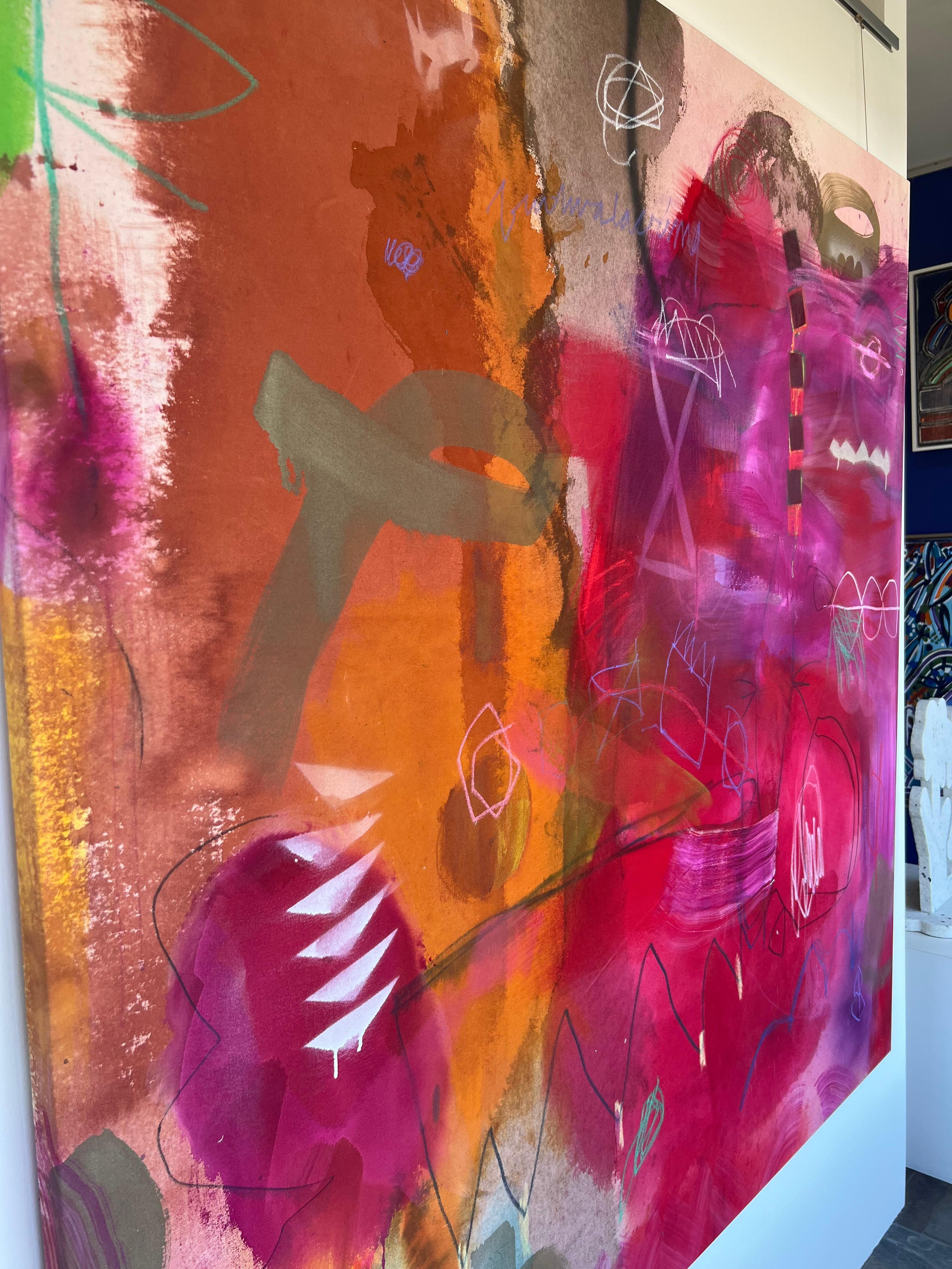 Abstraction gestuelle_Rose/Orange/Pourpre_Mixte_Mozambique, Jane Booth 2022 en vente 3