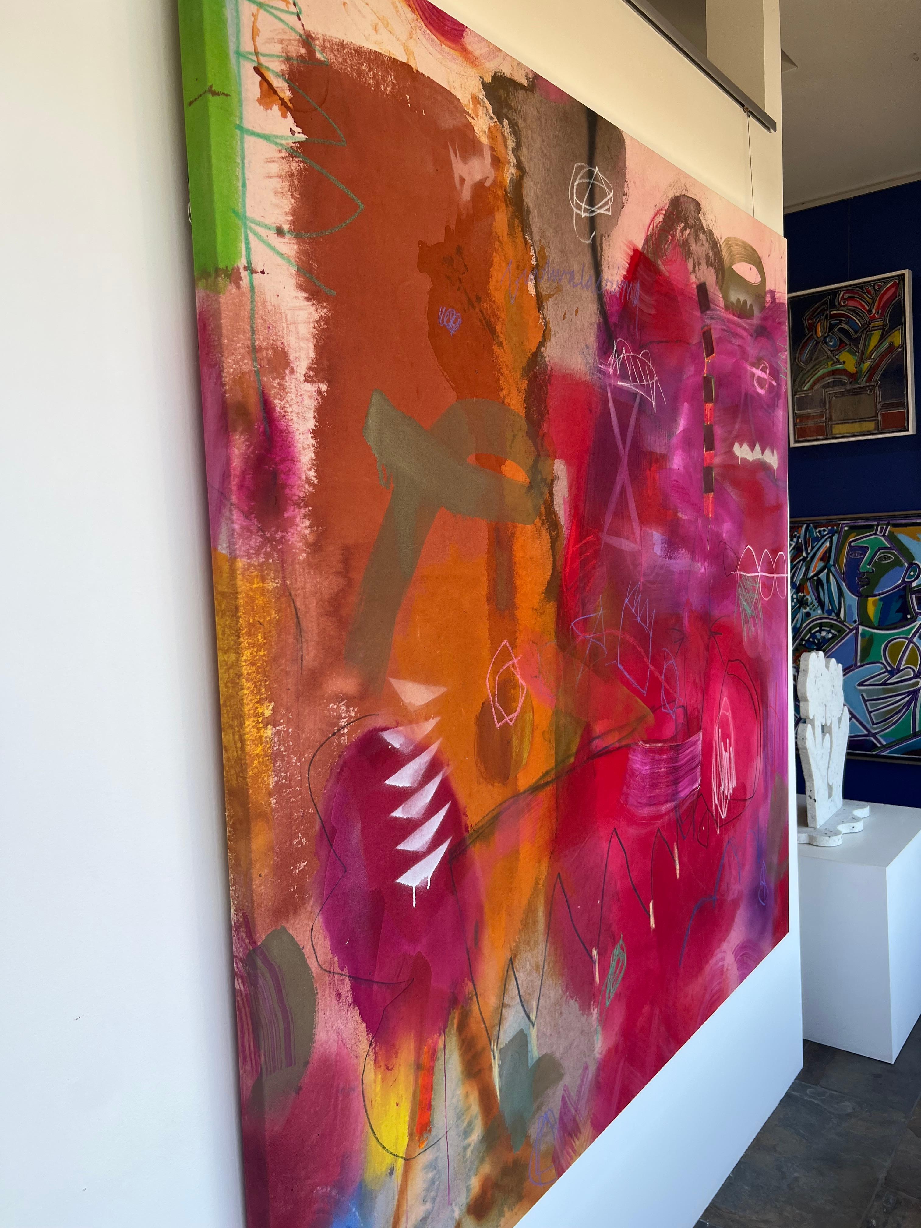 Gestural Abstraction_Pink/Orange/Purple_Mixed Media_Mozambique, Jane Booth 2022 For Sale 3