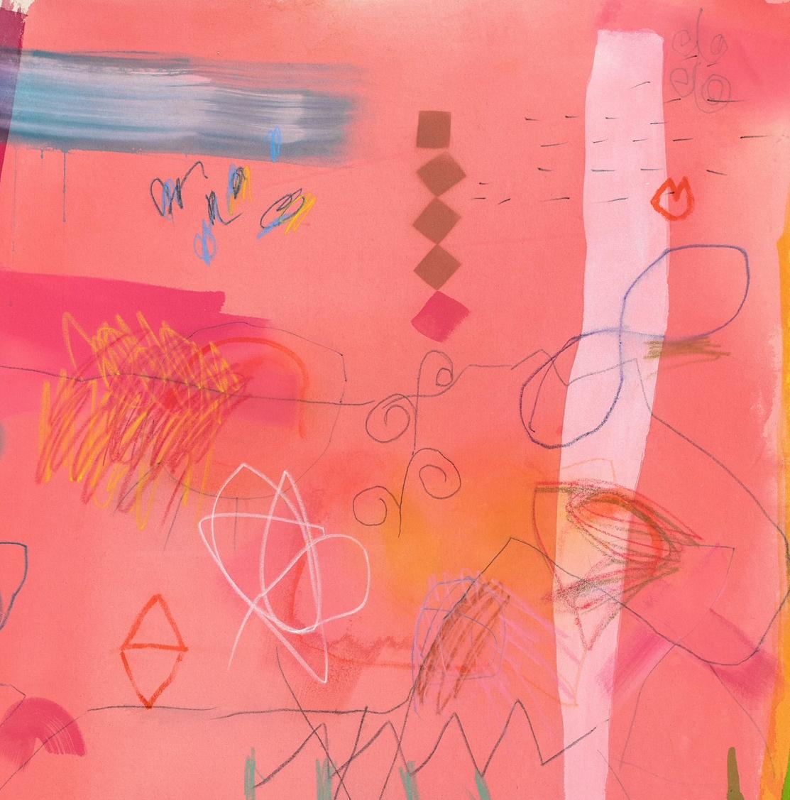 Gestural Abstraction_Pink/Red_Mixed Media_Pearlman's Inner World, Jane Booth For Sale 1