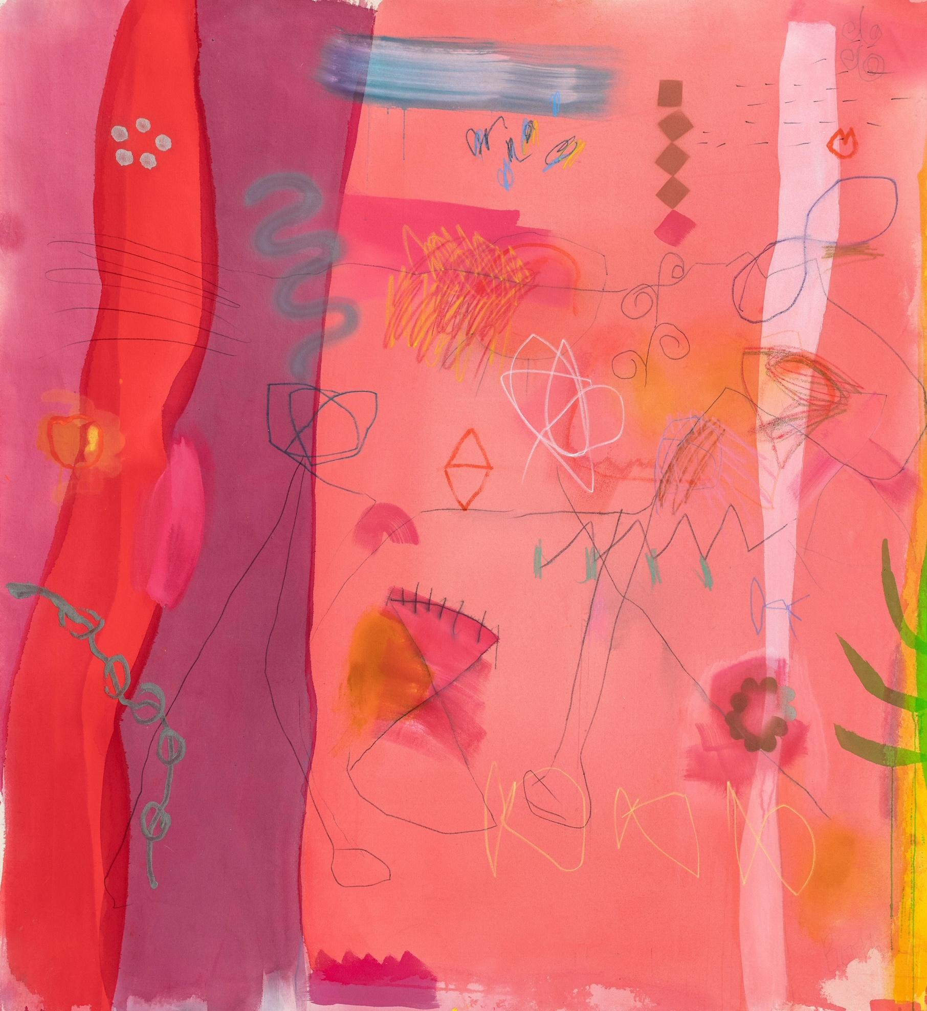 Gestural Abstraction_Pink/Red_Mixed Media_Pearlman's Inner World, Jane Booth