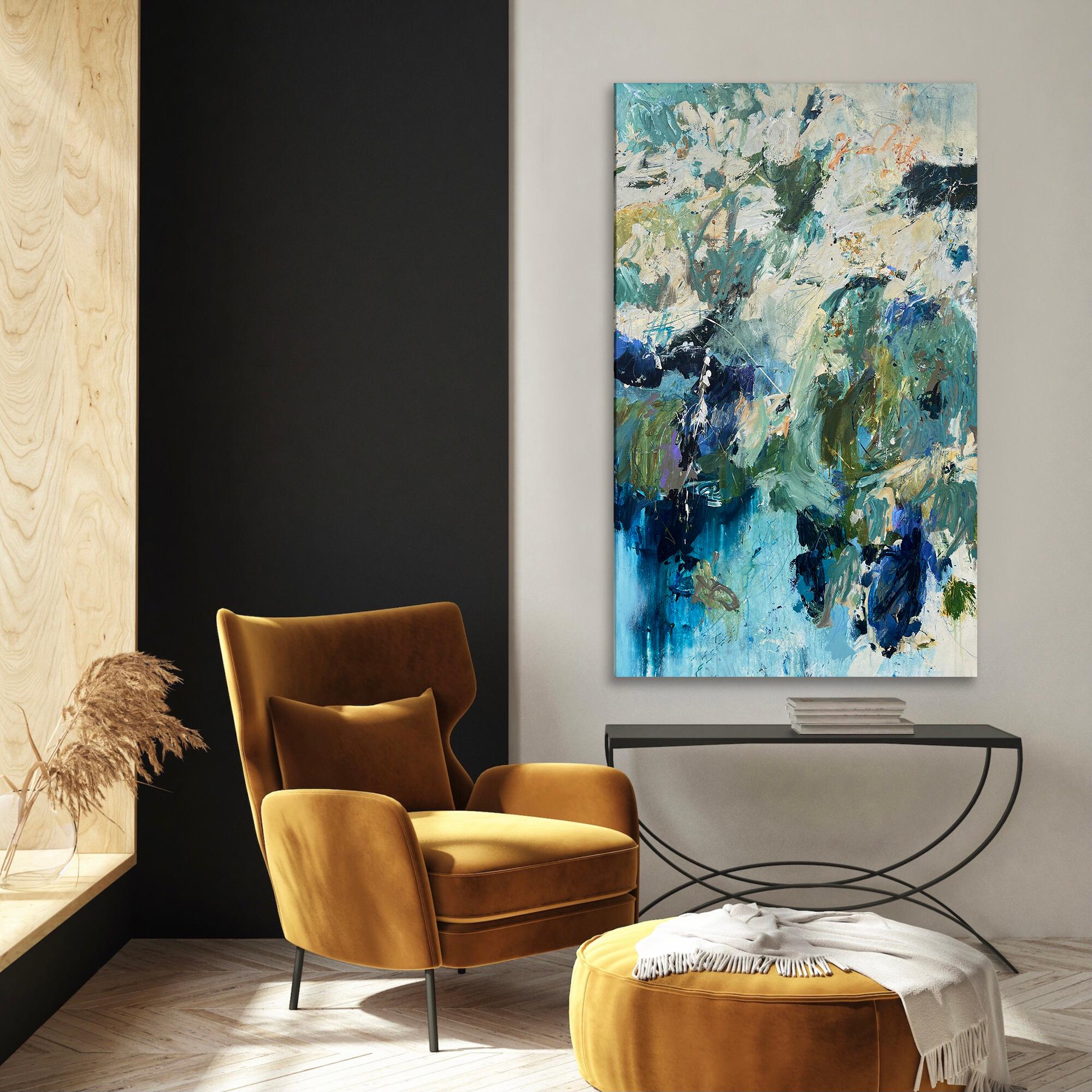 Blue Tide Pool (originale astratto blu vibrante) - Painting di Jane Burton