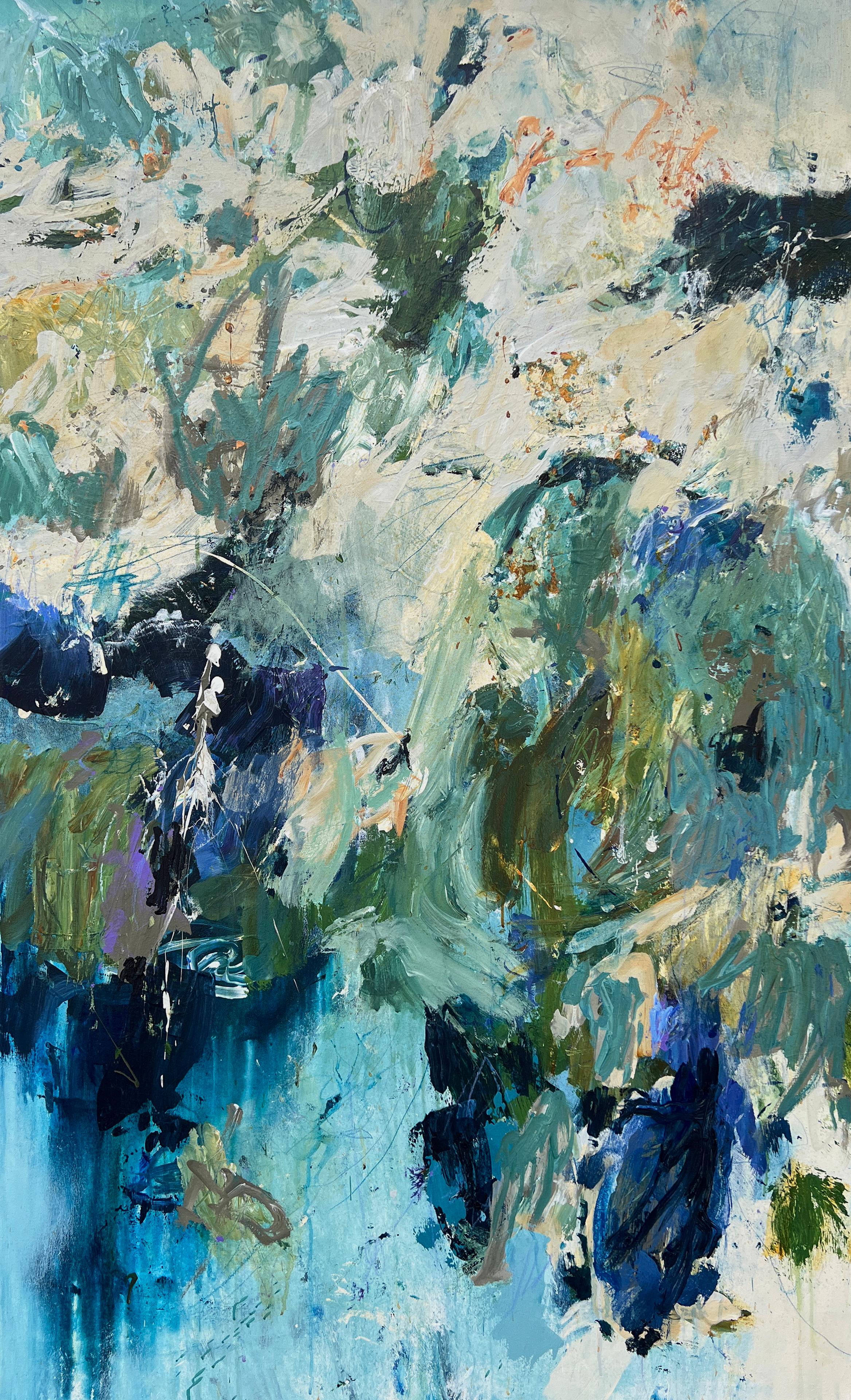 Jane Burton Abstract Painting - Blue Tide Pool (original vibrant blue abstract)