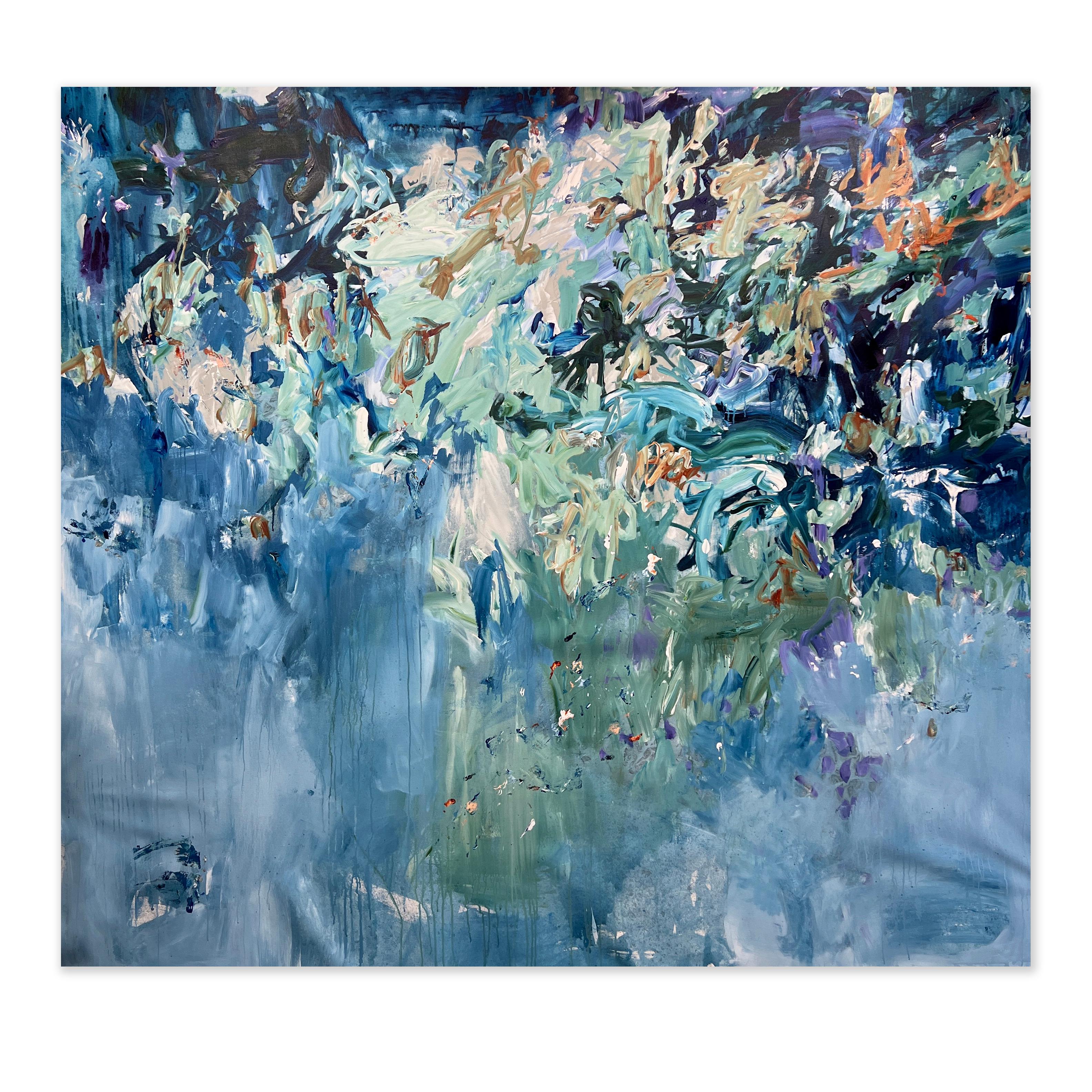 Jane Burton Abstract Painting - Blue Vibrations (original vibrant blue abstract)