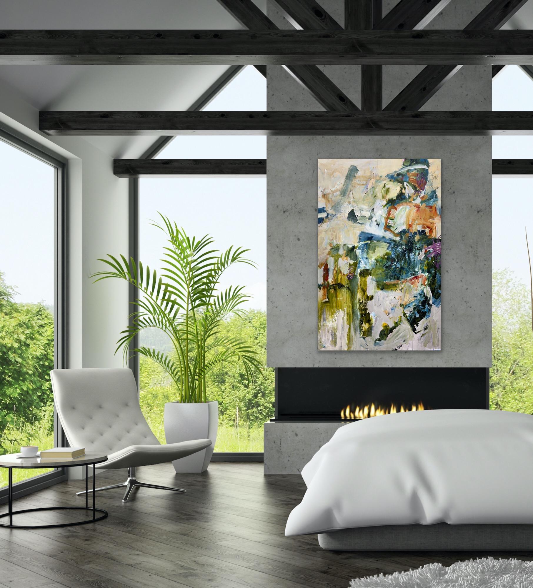 Carolina Farmland (original soft palette abstract) - Abstract Expressionist Painting by Jane Burton