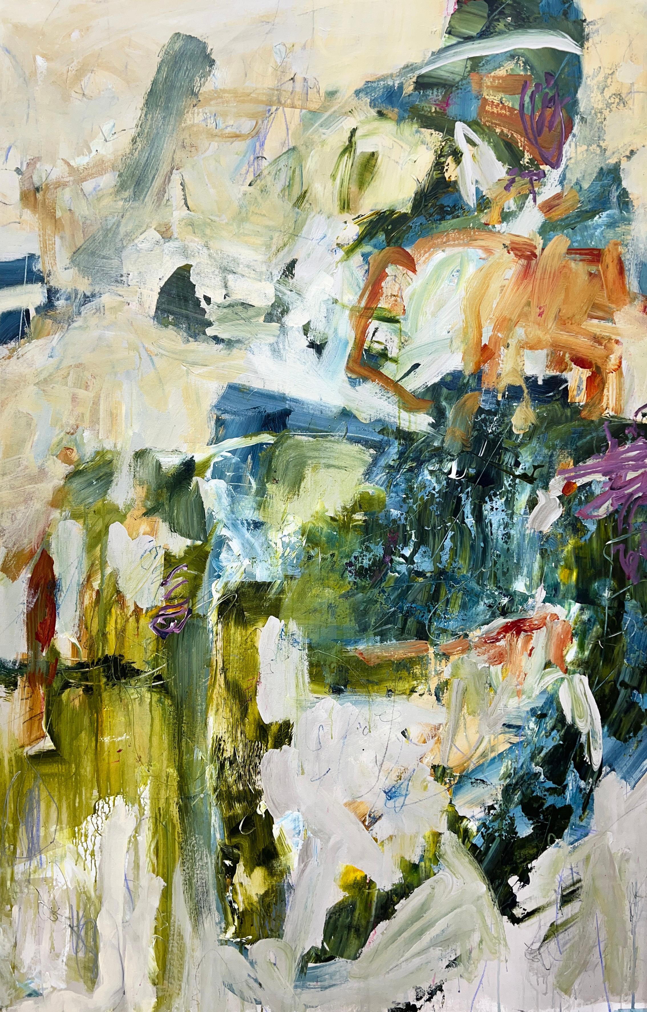 Jane Burton Abstract Painting - Carolina Farmland (original soft palette abstract)
