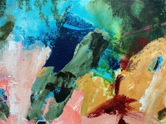 Persiguiendo de nuevo la alegría, colorido original abstracto contemporáneo con movimiento