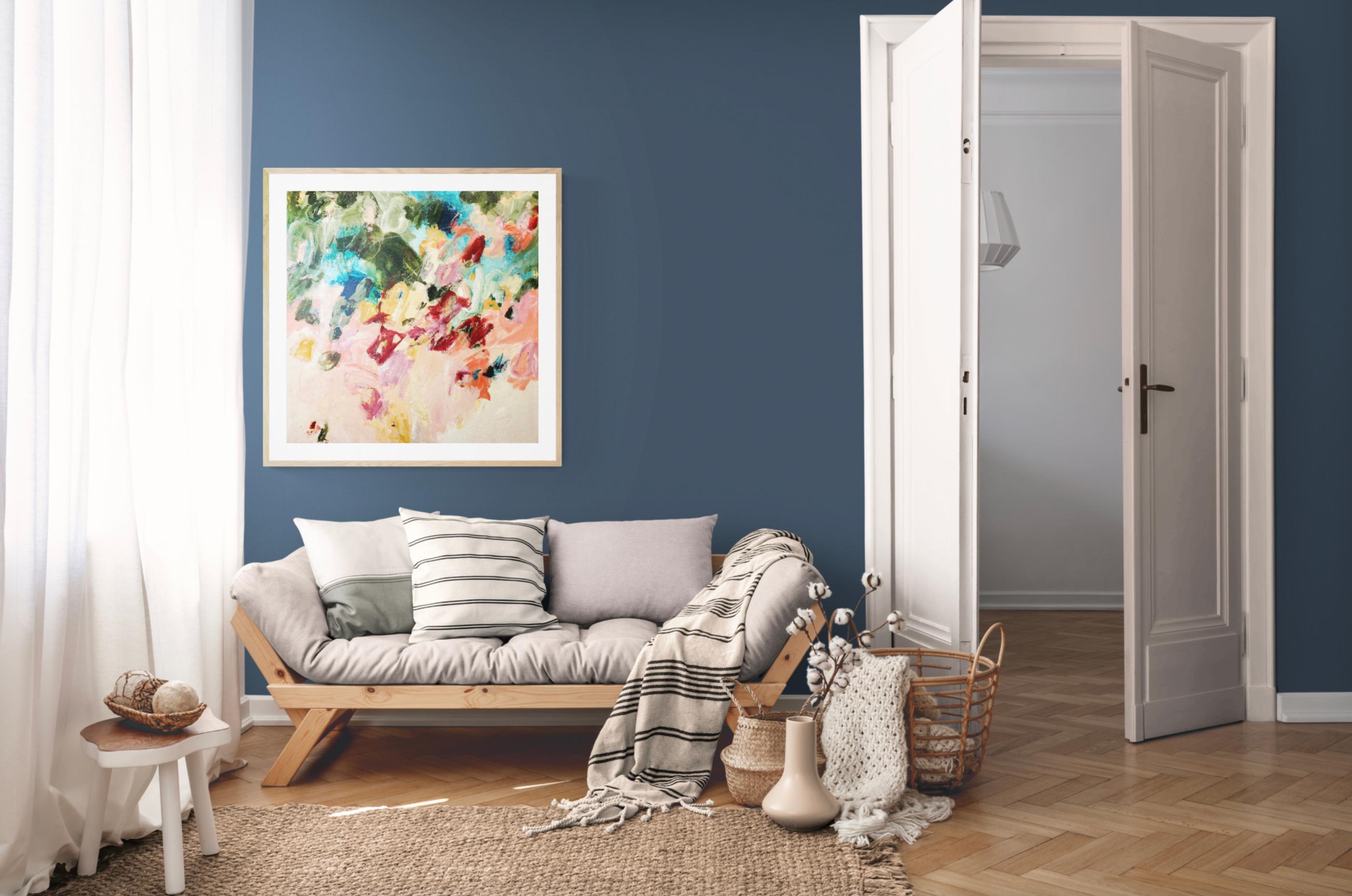 Chasing Joy Again, Colorful Contemporary Abstract Original with movement - Beige Abstract Painting by Jane Burton