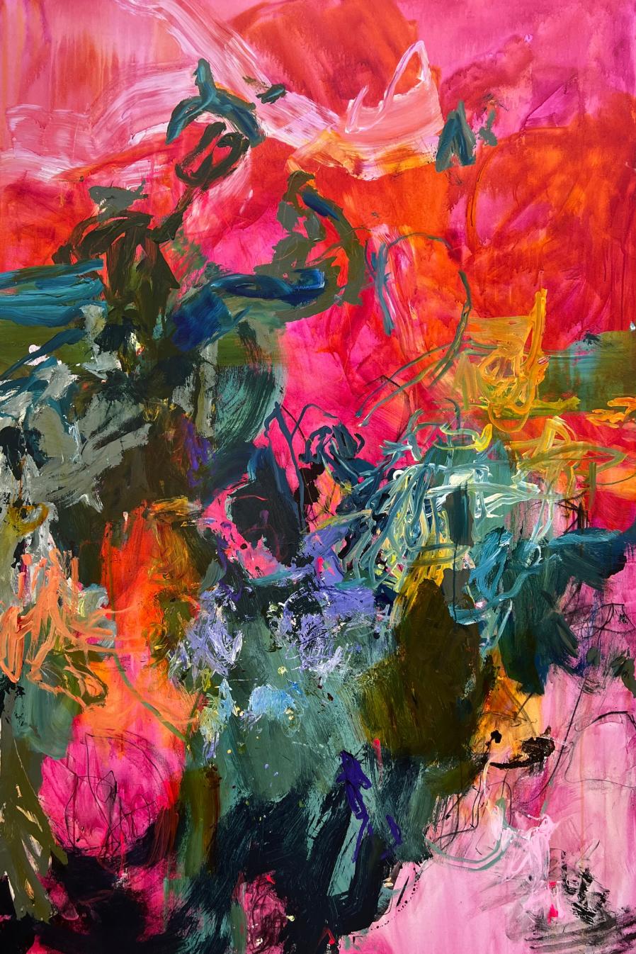 Contemporary Abstract Triptych. Colorful. Vibrant. Expressionistic & large scale - Painting by Jane Burton