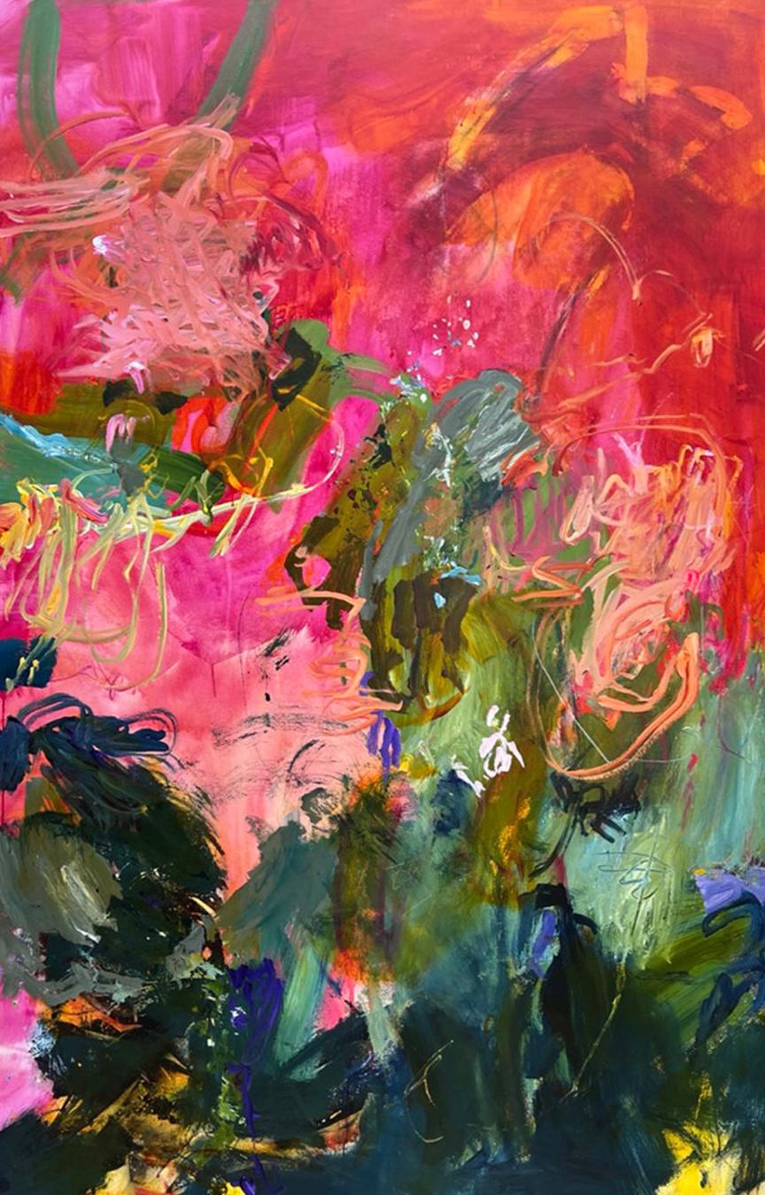 Contemporary Abstract Triptych. Colorful. Vibrant. Expressionistic & large scale - Gray Abstract Painting by Jane Burton