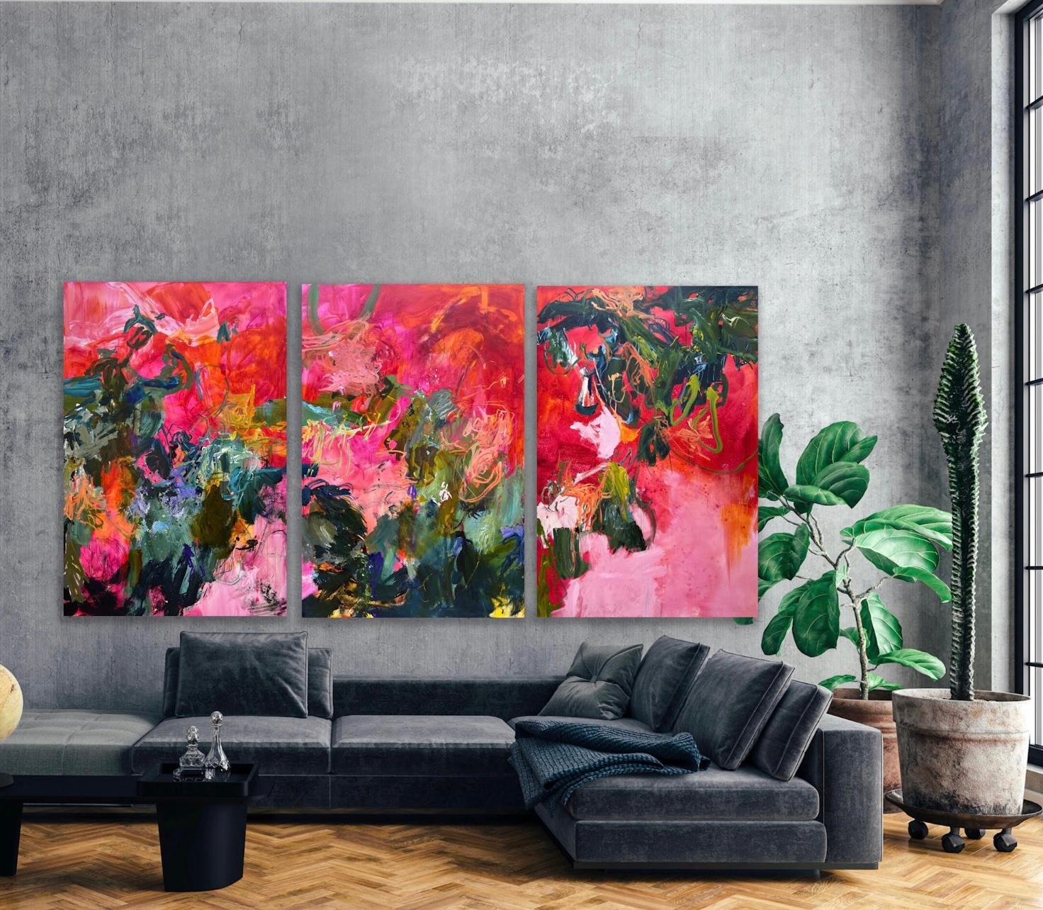 Contemporary Abstract Triptych. Colorful. Vibrant. Expressionistic & large scale For Sale 2