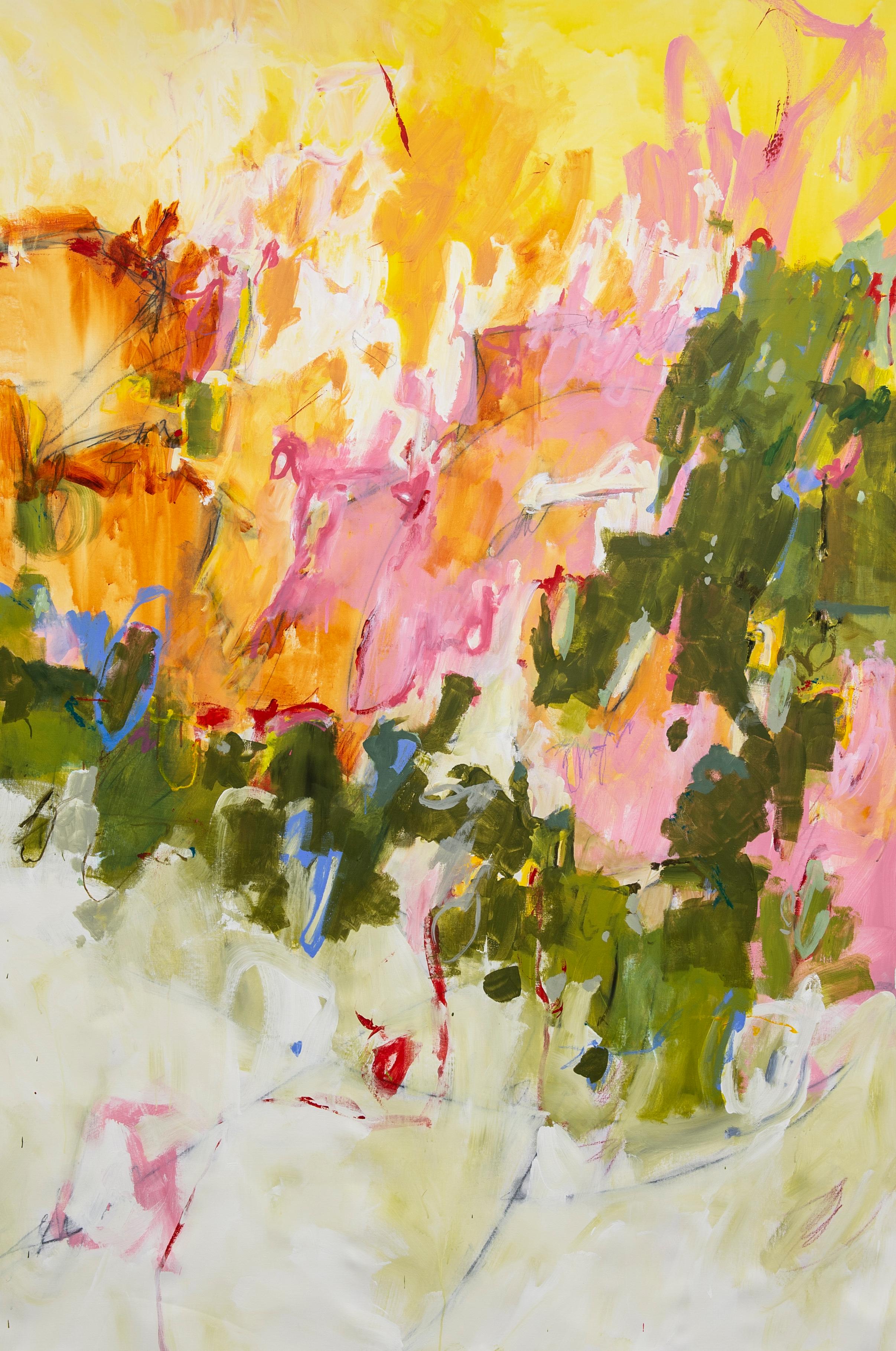 Jane Burton uses her mastery of colors to create powerful abstract & vibrant compositions. "Breaking Through"  is a stunning oversized original abstract painting full of color & movement created with acrylic, dyes, inks... combining textures &