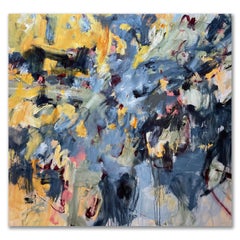 Blue Yellow Pink Extra Large Modern Contemporary Floral Abstract Painting 64x72