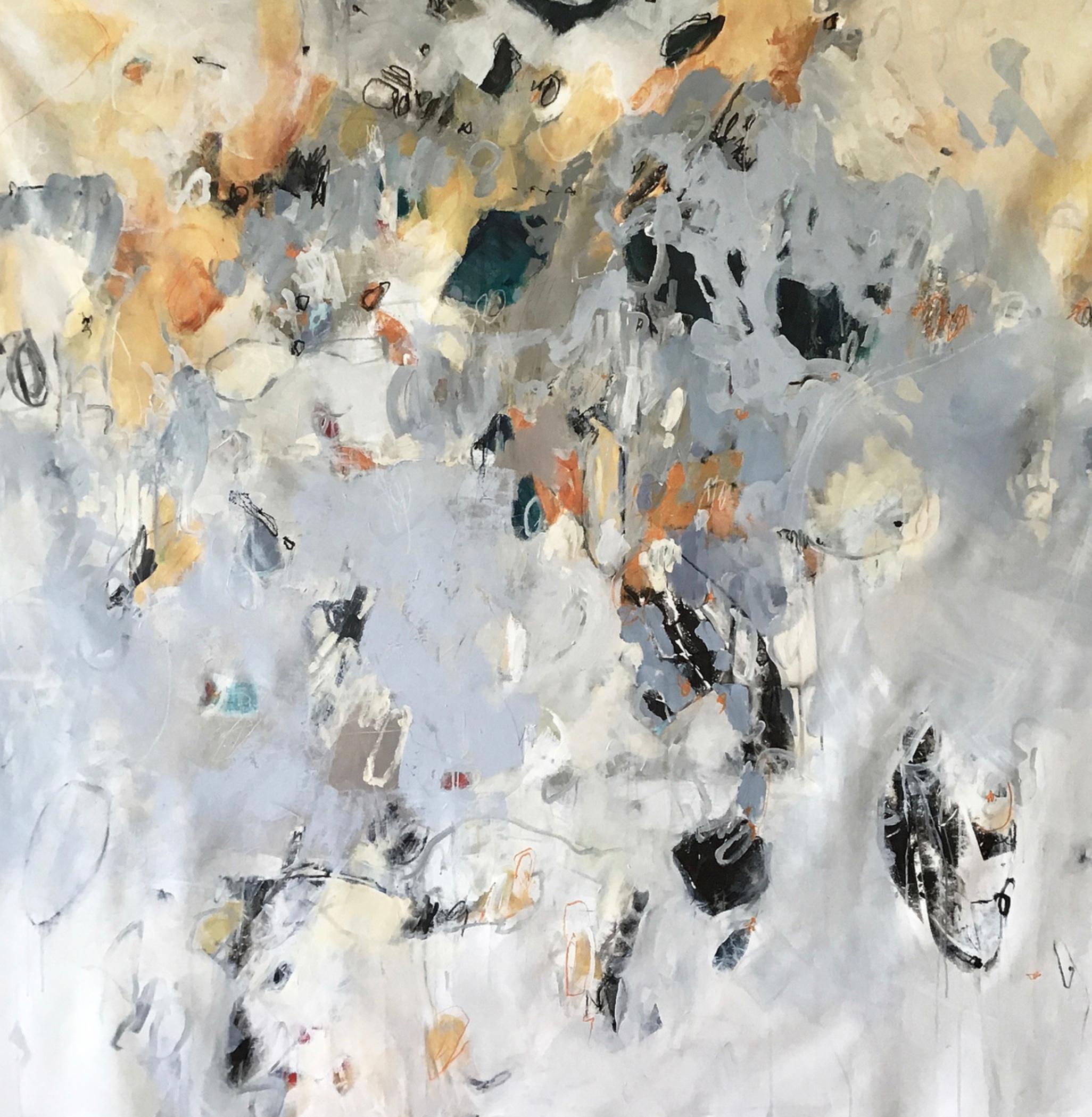 This original abstract painting incorporates splashes of color, Burton's signature scribbles & expressive gestures that can also be seen in her widely recognized sculptures. This oversized painting is the perfect statement piece with a bold use of