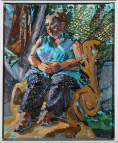 Gerahmtes zeitgenössisches Ölgemälde, sitzende Frau, Jane Carey