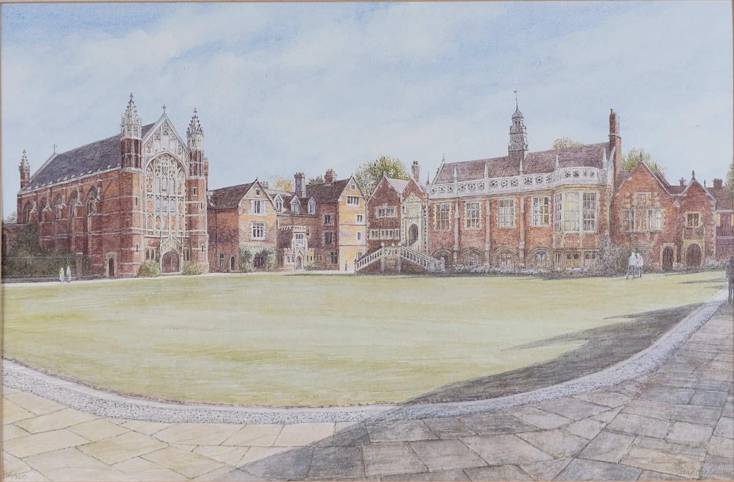 Landscape Print de Jane Carpanini  - Old Court, Selwyn College, Cambridge, litografía de Jane Carpanini