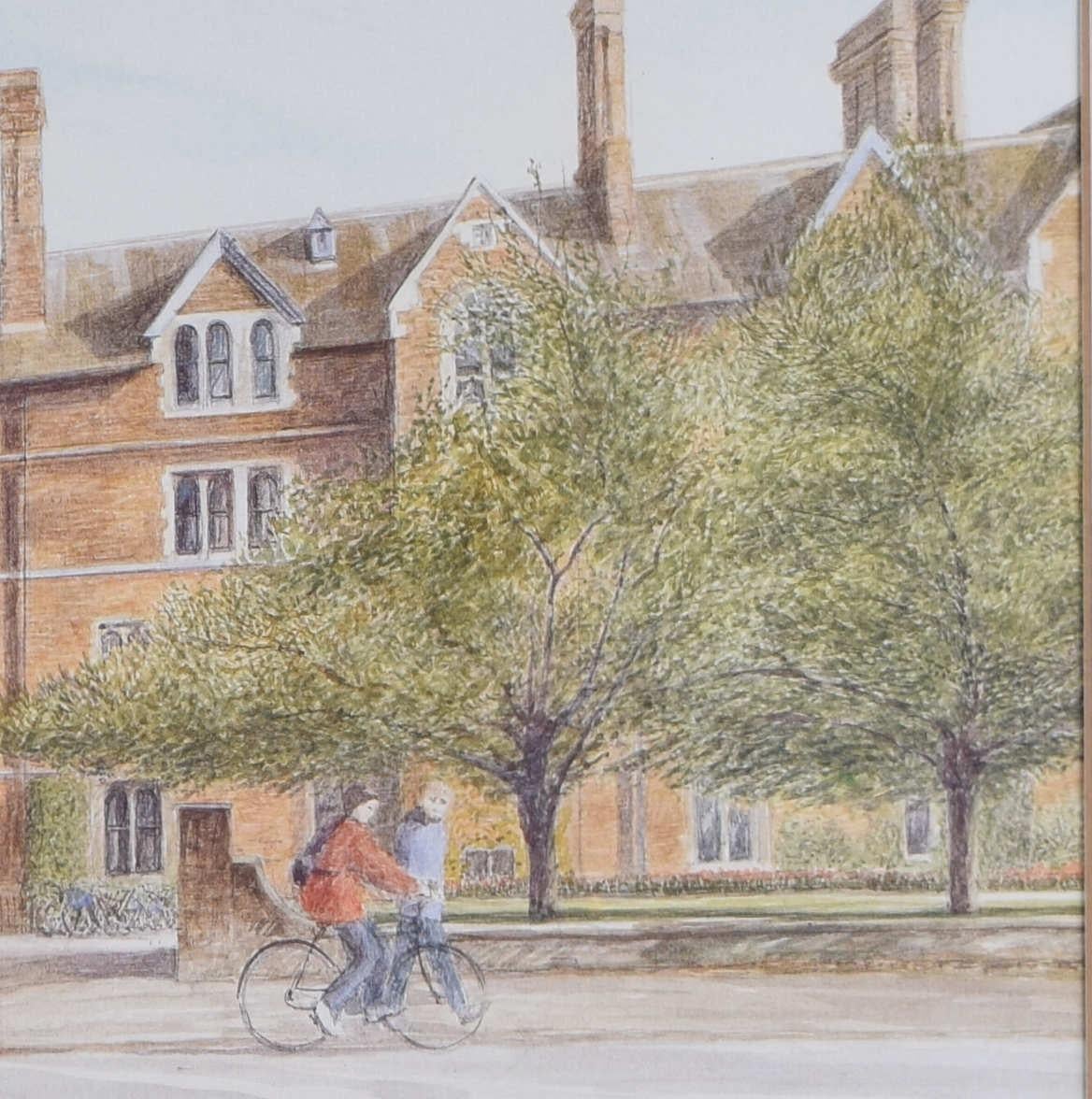 Selwyn College, Cambridge, litografía de Jane Carpanini - Landscape Print Gris de Jane Carpanini 