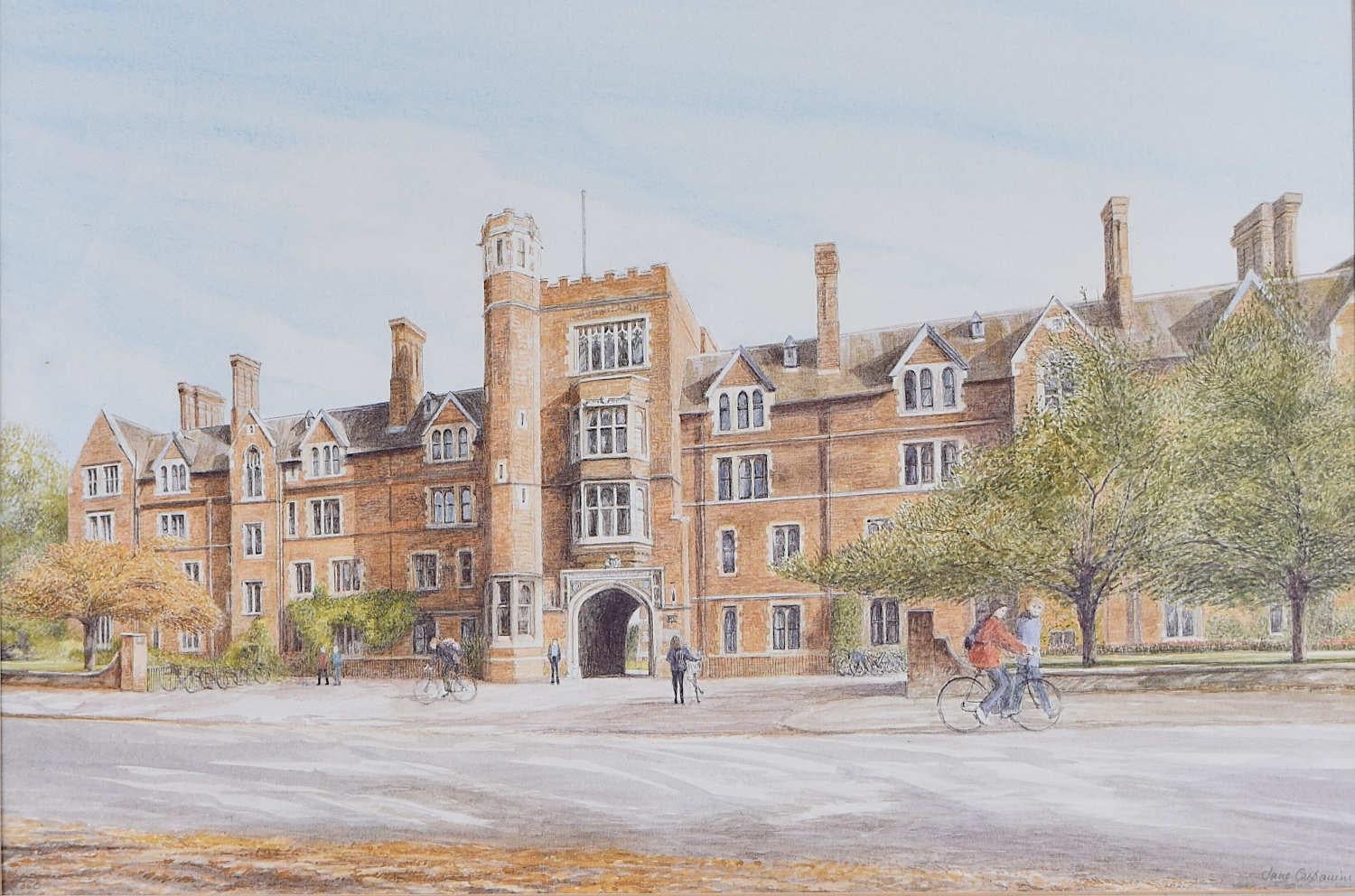 Landscape Print de Jane Carpanini  - Selwyn College, Cambridge, litografía de Jane Carpanini