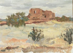 Pecos Temple (Plein Air Landschaftsgemälde - beige neutrale Farben)