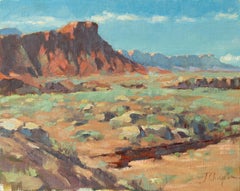 Vermillion at Lee's Ferry (peinture de paysage en plein air en terre cuite bleu ciel)