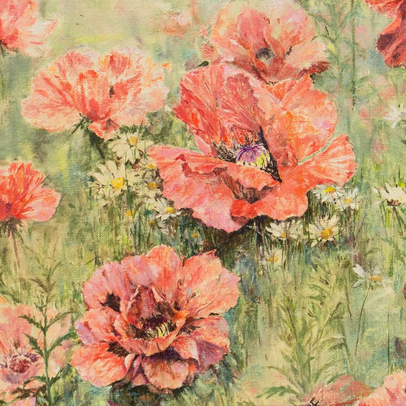 'Field of Wild Poppies', American Impressionist, Woman Artist, Horticultural Oil - Post-Impressionist Painting by Jane Chenoweth