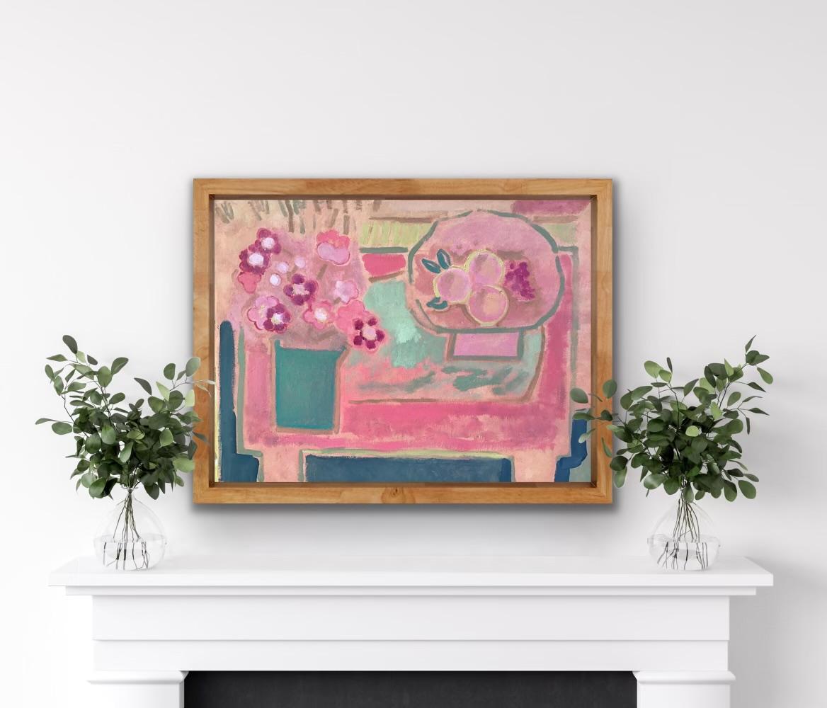 Pink Still Life with Grapes, Blossom and Quince, French Still Life Painting 3