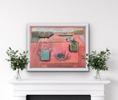Pink Tablescape by Jane Courquin, Still life painting, Landscape painting