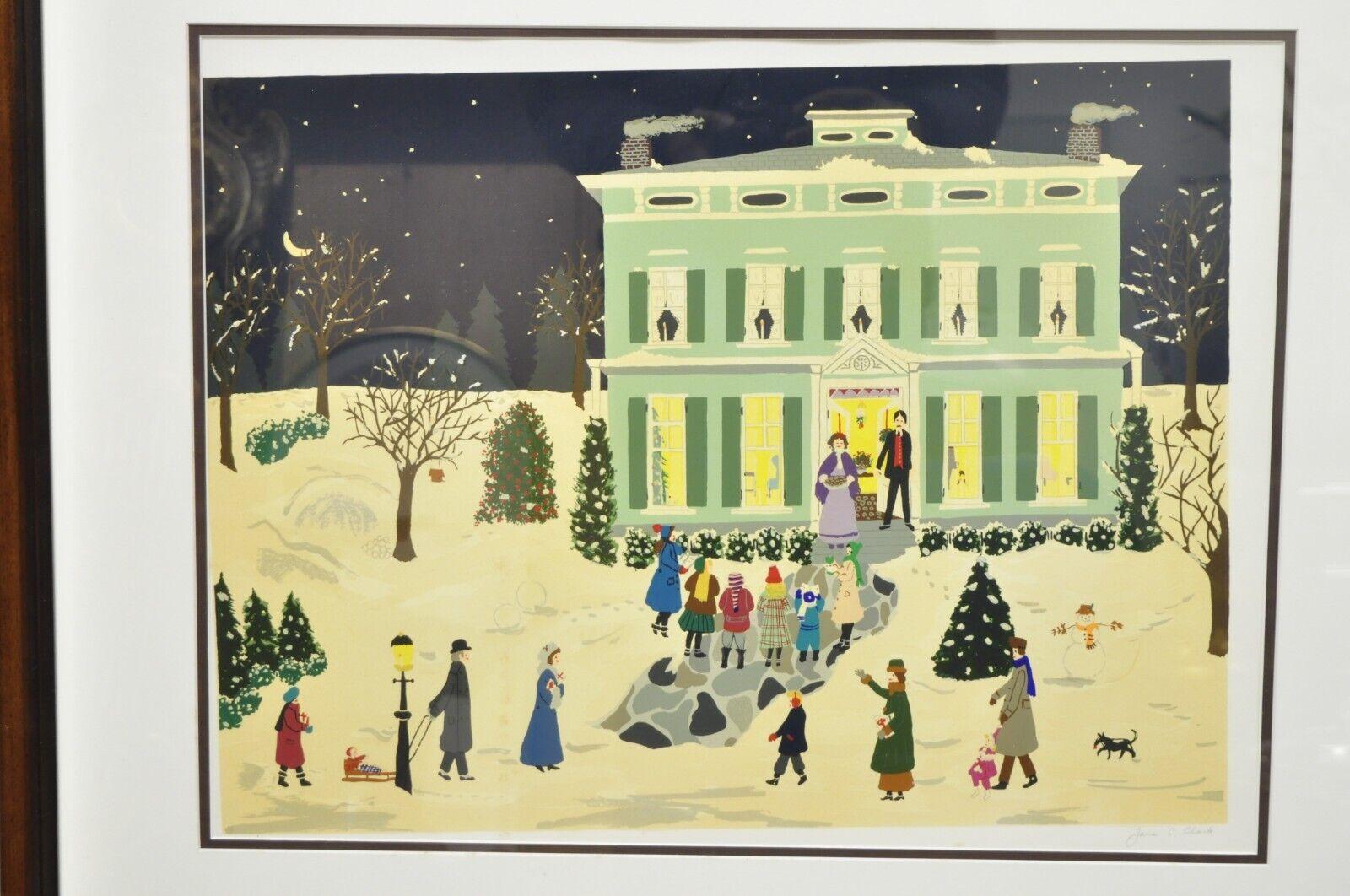 Jane Currie Clark Signed Original Serigraph Christmas Carolers Art 6