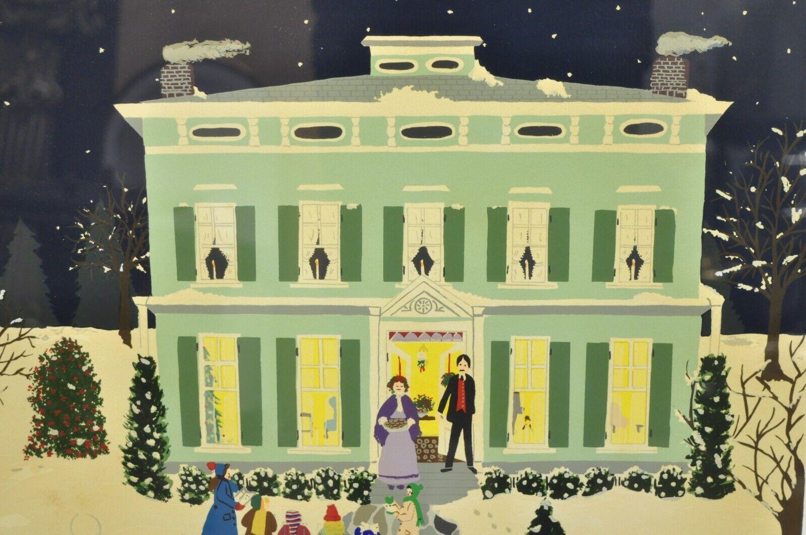 Jane Currie Clark Firmado Serigrafía Original Christmas Carolers Art Moderno en venta