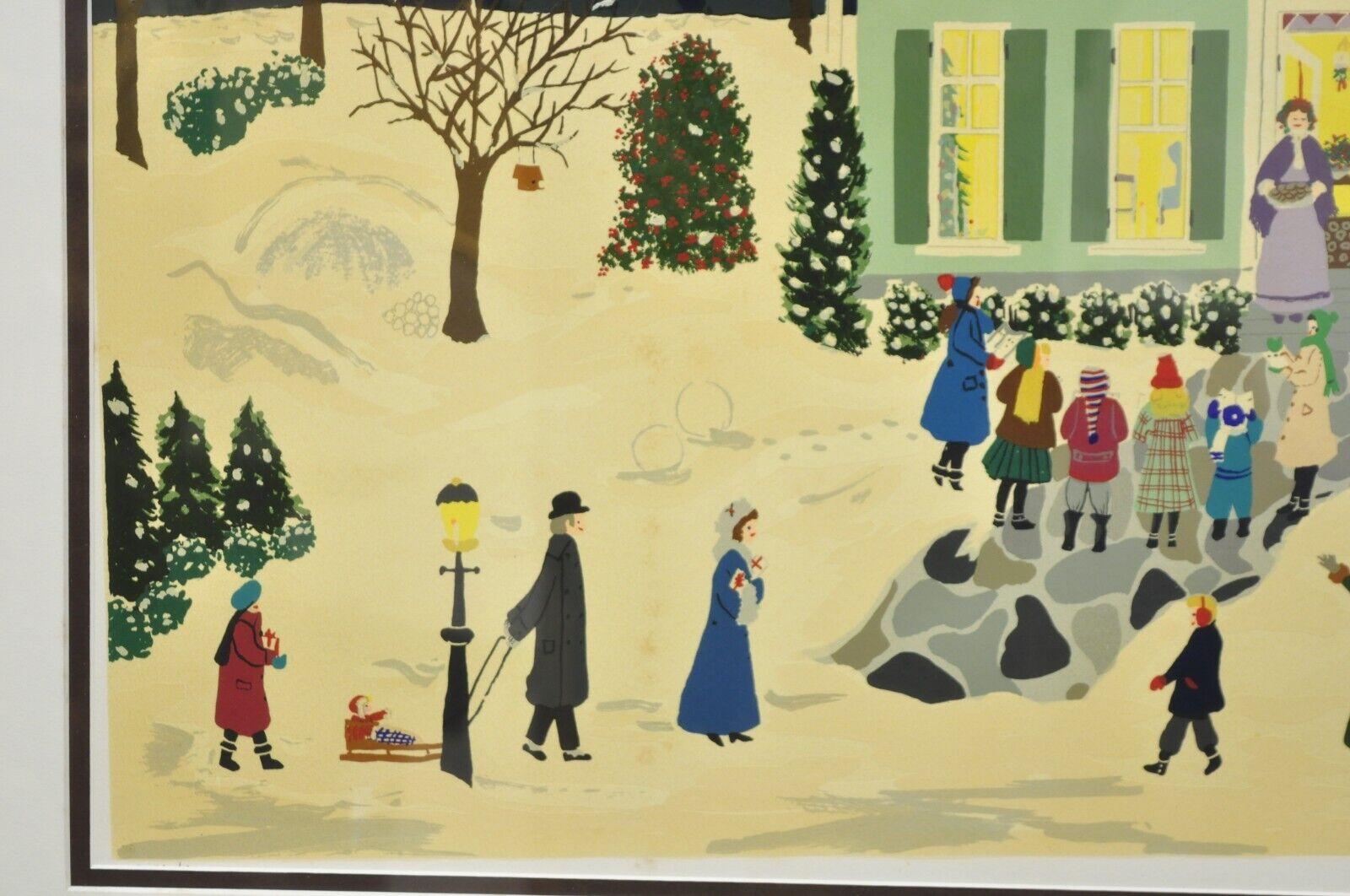 Jane Currie Clark Signed Original Serigraph Christmas Carolers Art In Good Condition For Sale In Philadelphia, PA