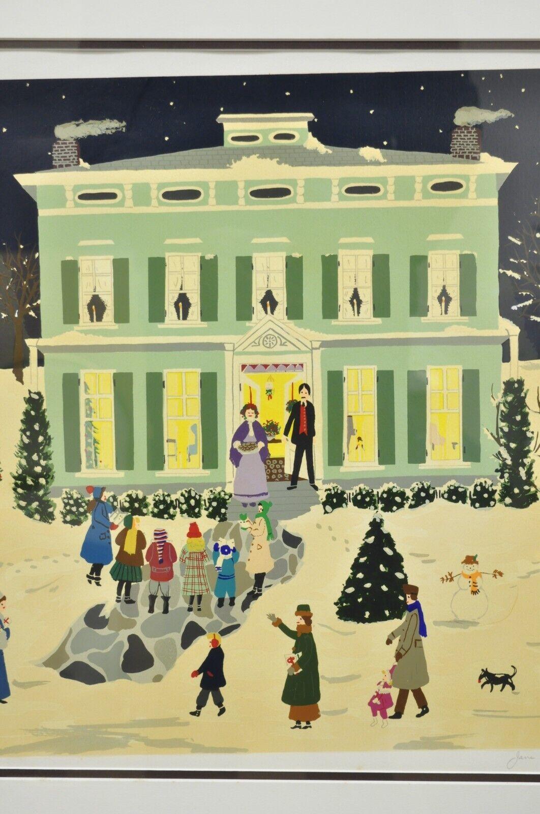 Plexiglass Jane Currie Clark Signed Original Serigraph Christmas Carolers Art For Sale
