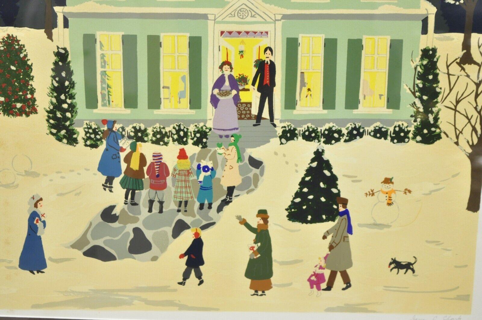 Jane Currie Clark Firmado Serigrafía Original Christmas Carolers Art en venta 3
