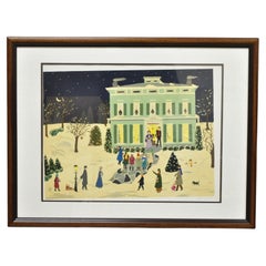 Vintage Jane Currie Clark Signed Original Serigraph Christmas Carolers Art