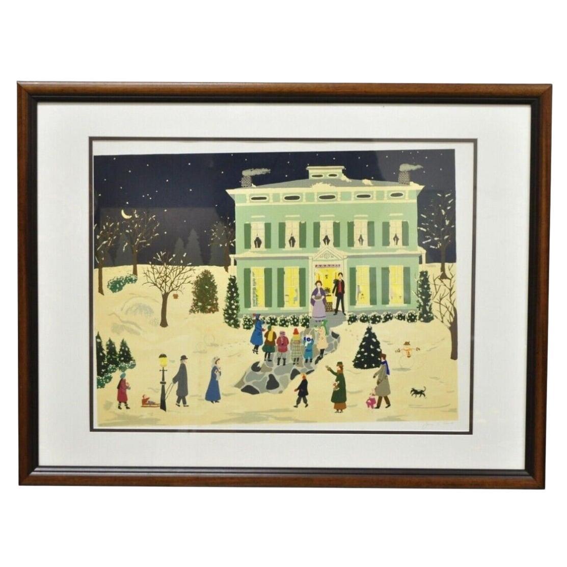 Jane Currie Clark Signed Original Serigraph Christmas Carolers Art For Sale